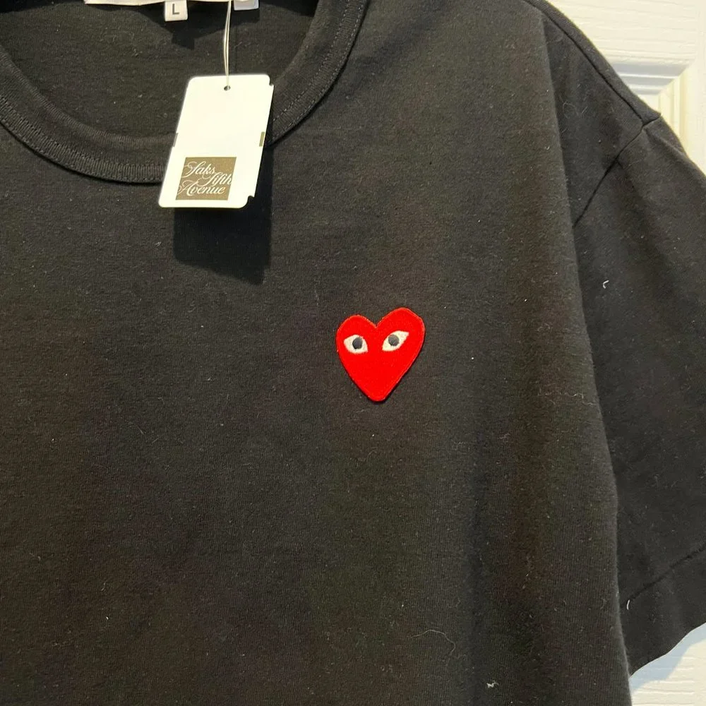 Comme des Garcons Men's Black Cotton Jersey Heart T-Shirt - Picture 4 of 10